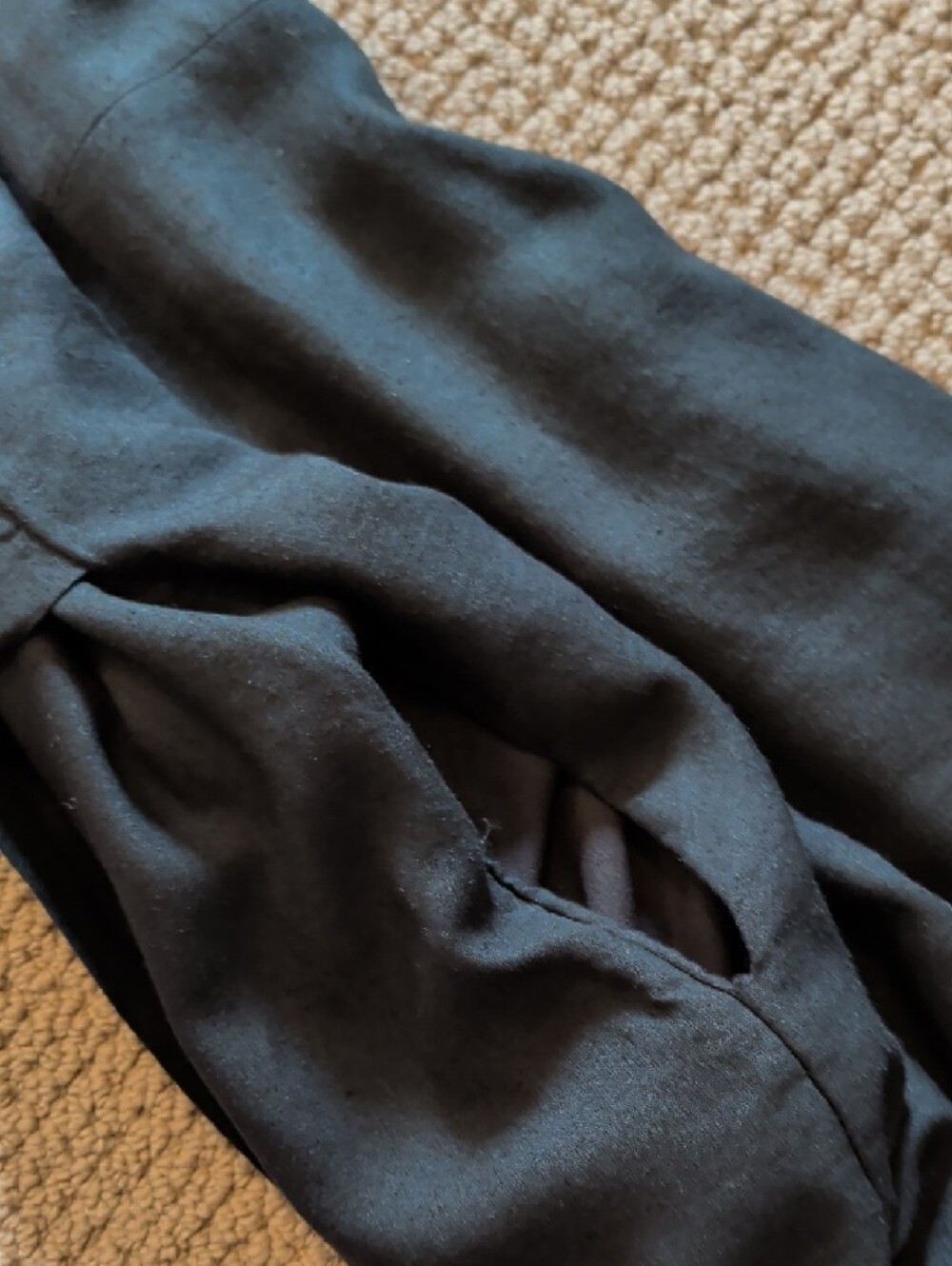 Linen Black Square-Neck Midi Milk Maid Dress Pockets Smocked Bow Pilcro L - Picture 8 of 12